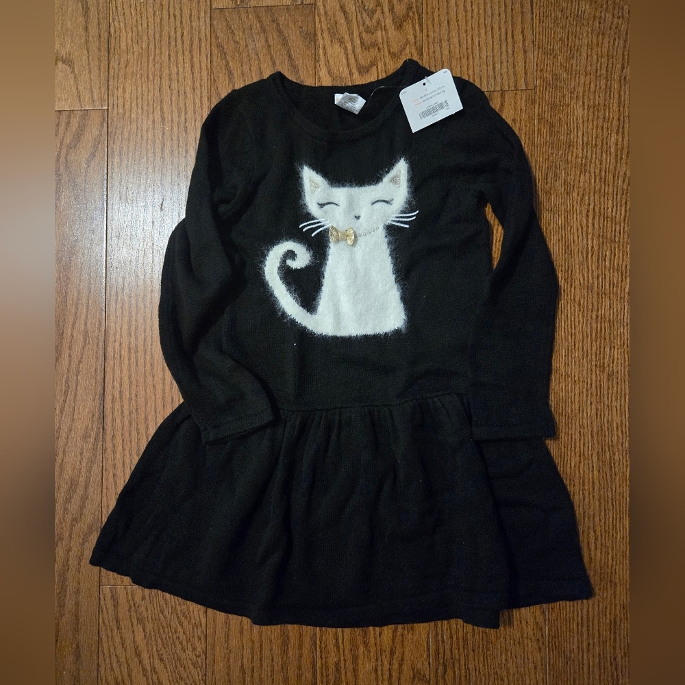 Gymboree Black Dress with White Cat Design